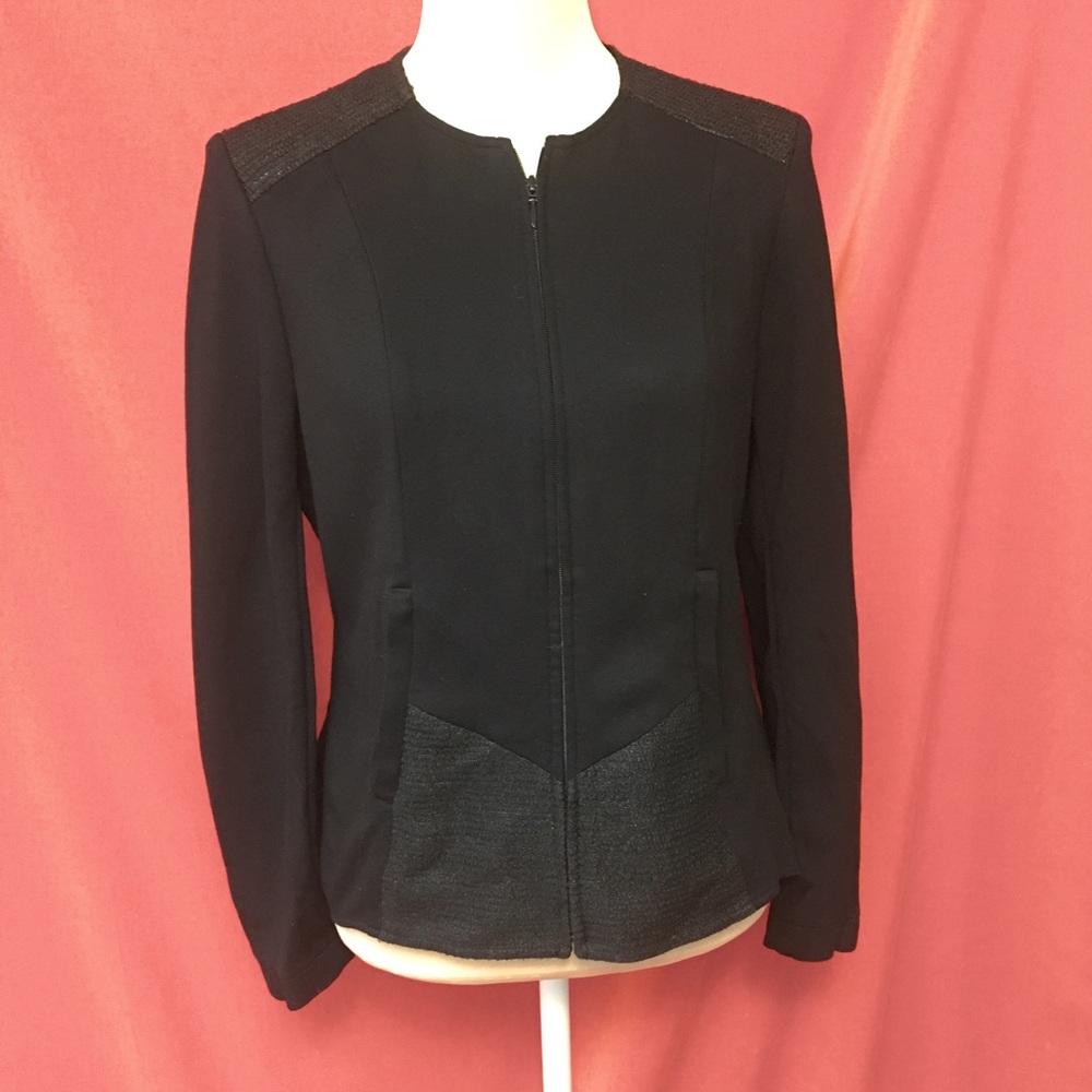 Anne Fontaine knit zip front jacket boucle trim black size 42